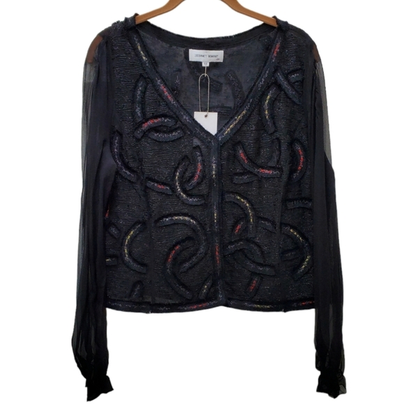 Lecoanet Hemant Paris 100% Silk Black Swirl Embroidered Crop Evening Jacket 44 M - Picture 3 of 13